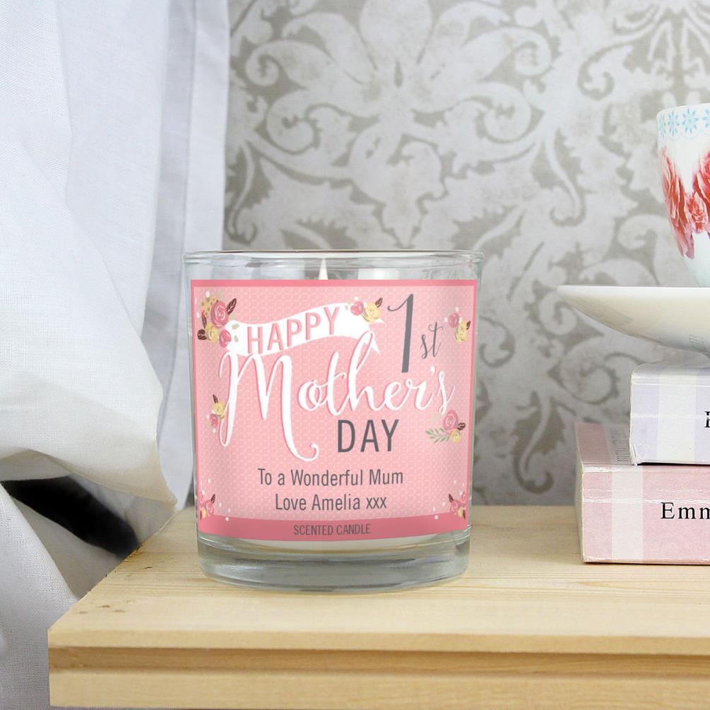 Personalised Floral Bouquet 1st Mothers Day Scented Jar Candle Extra Image 1
